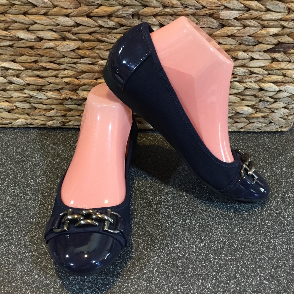 Anne Klein Navy Flats with Silver Buckle